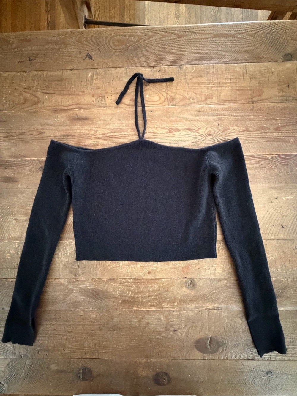 Cider Black Ribbed Knit Top with Branded Tag
